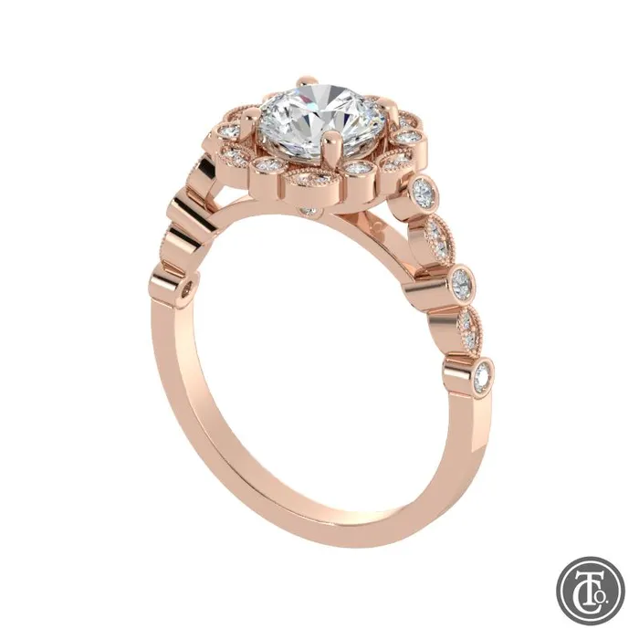 Thollot Co Rings Round Fancy Halo SemiMount Engagement Ring with Cathedral Band Thollot Co Rings Round Fancy Halo SemiMount Engagement Ring with Cathedral Band