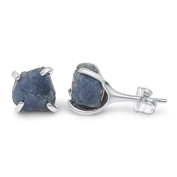 Uniquelan Jewelry Earrings Raw Blue Sapphire Stud Earrings Uniquelan Jewelry Earrings Raw Blue Sapphire Stud Earrings