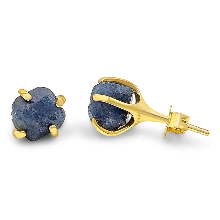 Uniquelan Jewelry Earrings Raw Blue Sapphire Stud Earrings Uniquelan Jewelry Earrings Raw Blue Sapphire Stud Earrings