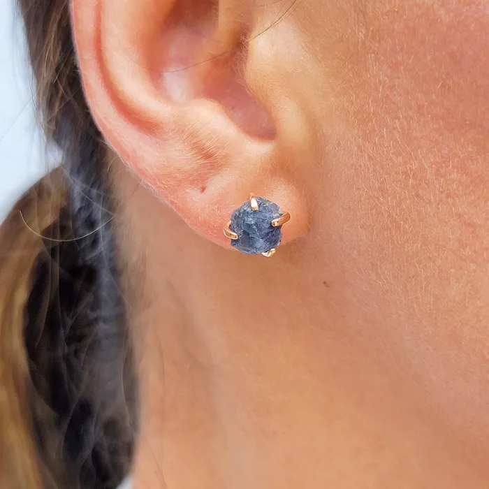 Uniquelan Jewelry Earrings Raw Blue Sapphire Stud Earrings Uniquelan Jewelry Earrings Raw Blue Sapphire Stud Earrings