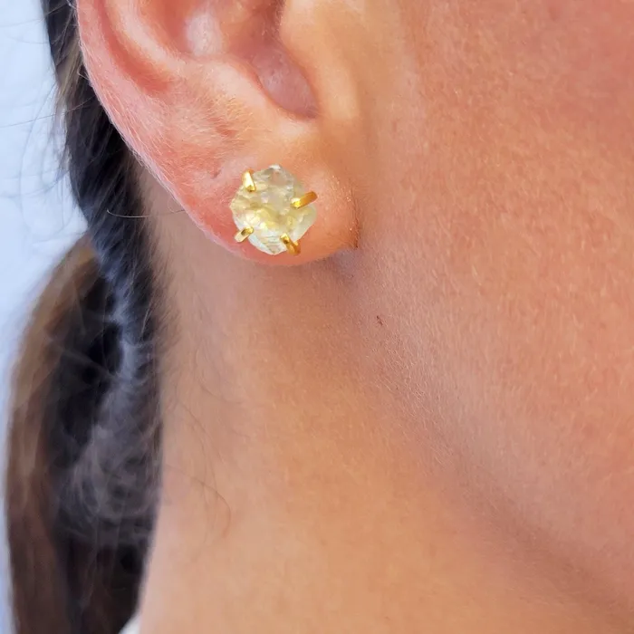 Uniquelan Jewelry Earrings Raw Green Amethyst Stud Earrings Uniquelan Jewelry Earrings Raw Green Amethyst Stud Earrings