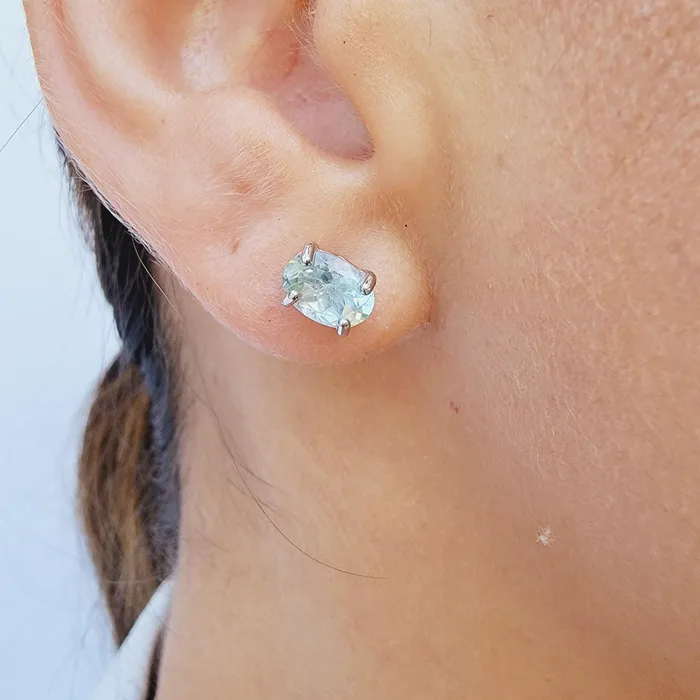 Uniquelan Jewelry Earrings Real Oval Aquamarine Heart Earrings