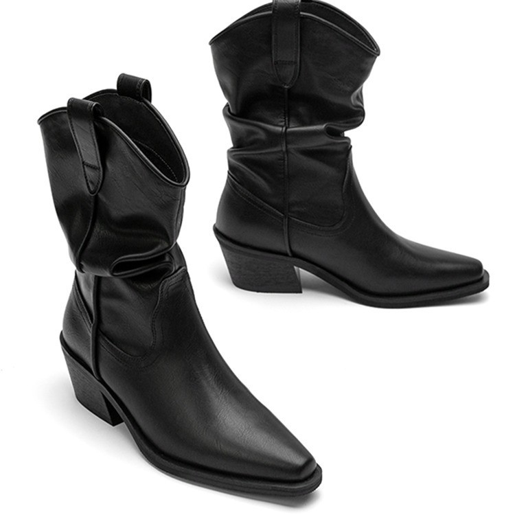 Damen Stiefel & Stiefeletten | Western-Stiefelette Aus Weichem Synthetikmaterial Mit Raffung EN Schuhe Damen